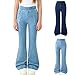 Girls Flare Jeans - Stretchy Elastic High Waisted Bell Bottom Workout Casual Denim Pants for 6-13 Years with Pockets