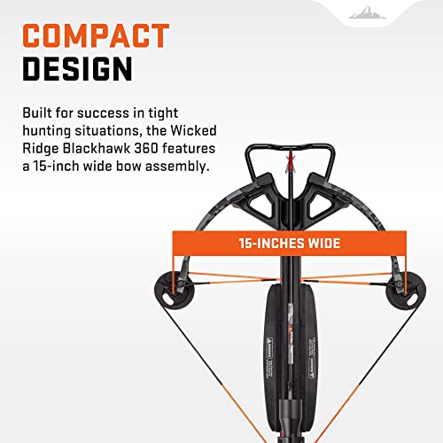 Wicked Ridge Blackhawk 360 Crossbow, Tactical Black Stock With Peak Camo Limbs - Ready-To-Hunt Package Includes 3X Multi-Line Scope, Rope-Cocker, Three Xx75 Aluminum Arrows & 3-Arrow Quiver #TOP3