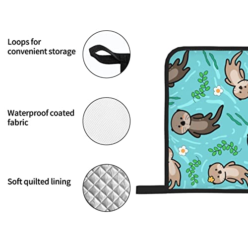 Yiftd Oven Mitts And Pot Holders Sets Of 4 Otter Washable Kitchen Gloves Waterproof Oven Gloves And Hot Pads For Baking Cooking Grilling Bbq #TOP4