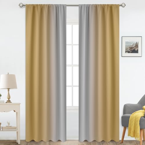 COSVIYA Rod Pocket Ombre Beige and Greyish White Curtains 84 inch Length