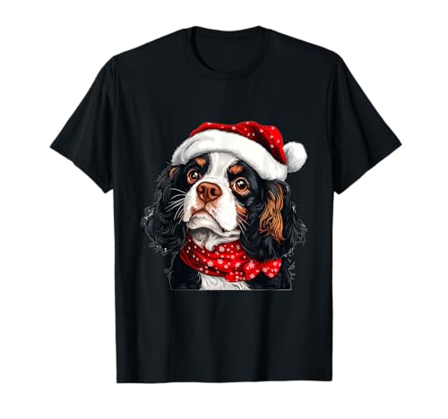 Carino Cavalier King Charles Spaniel Cane Natale Merry X-mas Maglietta
