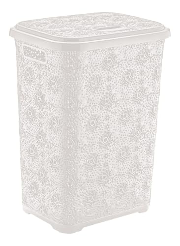 Best House | Plastic Laundry Basket | WHITE | 60 Litres | 1Pc | Large | Laundry Bin | Laundry Storage Basket with Lid | Clothes Storage Washing Bin Basket Hamper for Bathroom Bedroom (Pack of 1)