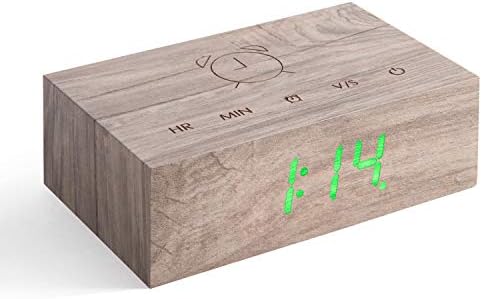 Gingko Flip Click Clock LED Alarm Clock Sound Activated with New Flip Technology, Rechargeable with Laser Engraved Touch Controls, Ash