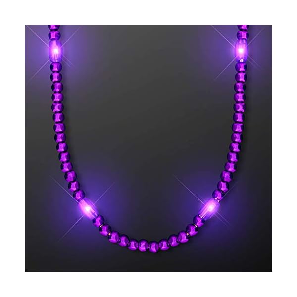 FlashingBlinkyLights Purple Light Up LED Mardi Gras Bead Necklace