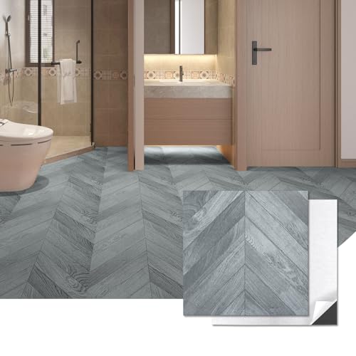 Image of Art3d 10-Pack Herringbone Peel and Stick Floor Tiles (10 Sq.Ft), Grey
