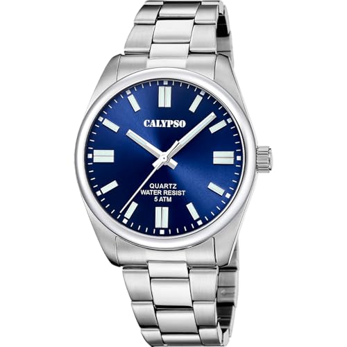 Imagen de CALYPSO Reloj Hombre Analógico de Acero Inoxidable 316l Plateado Movimiento de Cuarzo Cristal Mineral de Alta Resistencia Resistente al Agua 5 ATM K5862