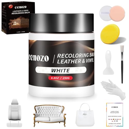 cenozo 250g Blanc Kit Reparation Cuir,Teinture Cuir,Peinture Cuir Liquide,Pâte Réparatrice Cuir pour Cuir Canapé,Chaussures,Sièges de Voiture,Blouson en Cuir Rayures...