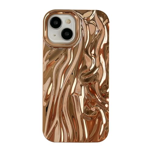 Caseative for iPhone 15 Case,Pleated Water Ripple Chrome Wave Pattern Soft Phone Case (Gold)