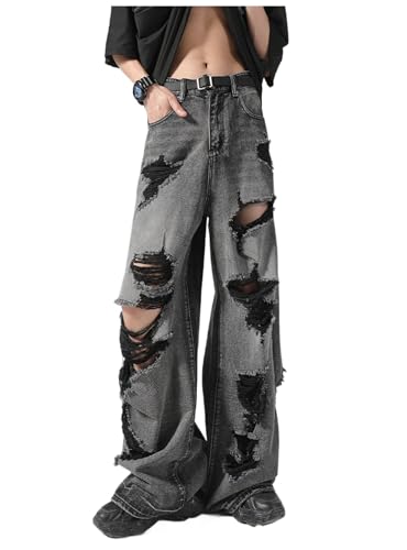 Ripped Jeans Y2k Hip Hop Pants Men Vintage Low Rise Wide Leg Baggy Trousers Grunge Streetwear Unisex