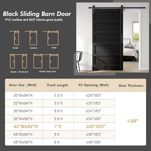 Image of Fredbeck 42x84 Barn Door Black with 7FT Hardware Kit Included,PVC Surface