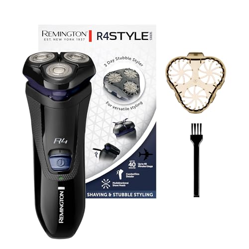 Remington Afeitadora Rotativa Style Series con Accesorio para Barba de Pocos Días - Máquina de Afeitar Inalámbrica, Sin Cable, Cabezal Pivotante, Cortapatillas, Autonomía 40 min. - R4002