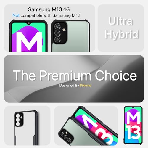 Image of Outlouders Back Cover for Samsung Galaxy M13 4G | Ultra Hybrid Transparent | Full Camera Protection | Raised Edge | Crystal Clear Bumper Case(Black)