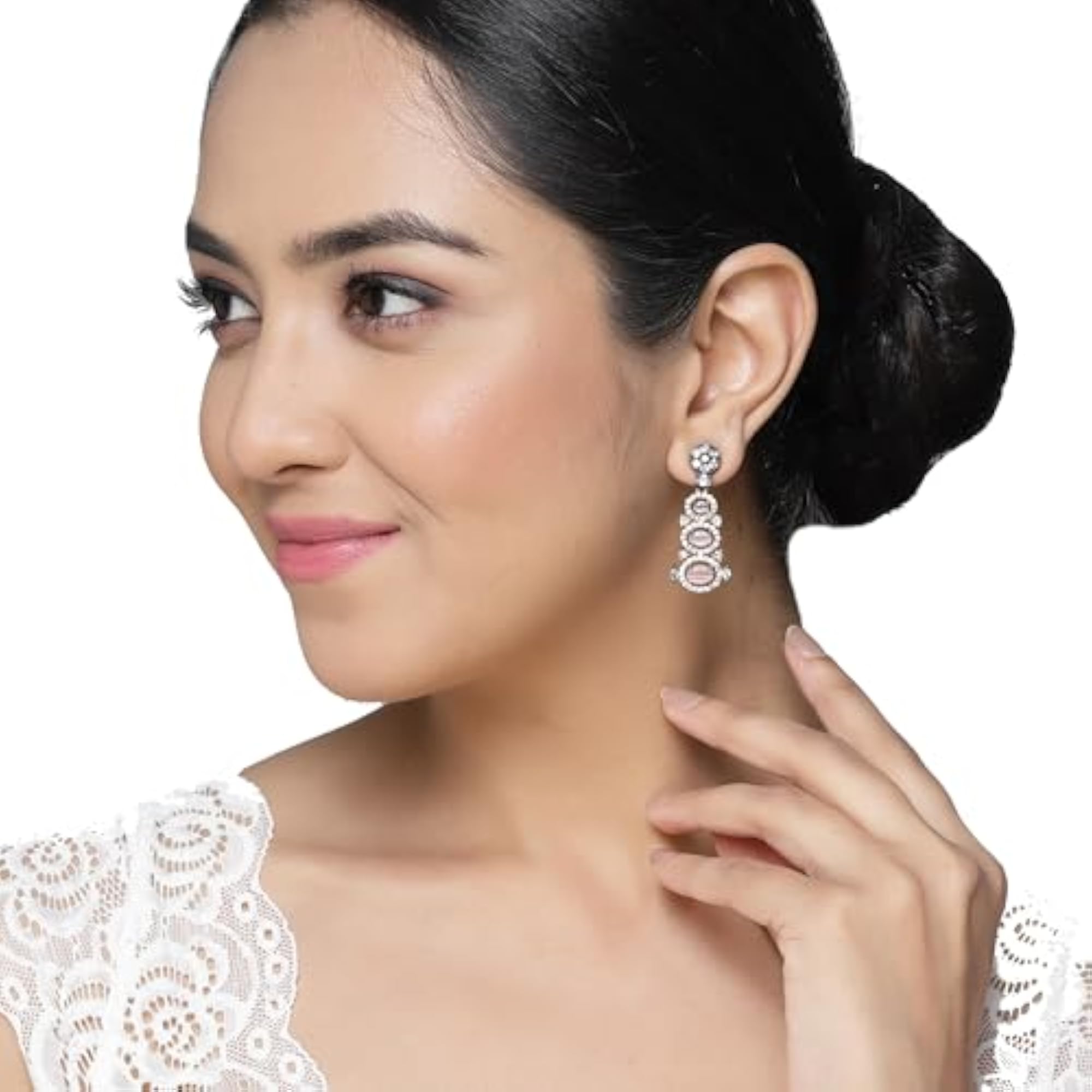 Intramural Quirky Drop Earrings with Rhodium American Diamond