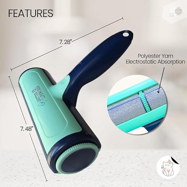 Reusable Pet Hair Remover-Lint Roller for Couch, Furniture, Carpet, Clothing and Bedding, Eco-Friendly Cat and Dog Hair Remover, Portable Pet Hair Removal Tool in Mint Green-PRZZ8Y0S
