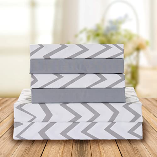 Elegant Comfort Chevron Pattern Collection 6-Piece Sheet Set Deep Pocket 1500 Thread Count, Fade, Stain, And Wrinkle Resistant, Fitted Sheet With Smart Pockets, Chevron Sheet Set, Full, Gray #TOP1