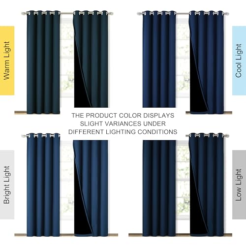 Image of NICETOWN Total Shade Curtains and Draperies, Heavy-Duty Full Light Shading Drapes with Black Liner Backing for Villa /Hall /Dorm Window（Moroccan Blue, Package of 2 Panels, 52 inch Wide x 95 inch Long
