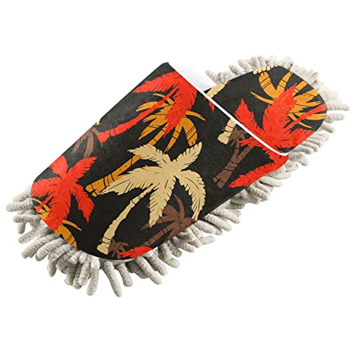 Flildon Microfiber Cleaning Slippers Hawaiian Palm Tree Washable Mop Shoes Slipper For Men/Women House Floor Dust Cleaner, Size L #TOP12
