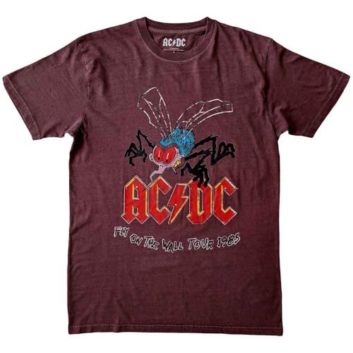 Rock Off officially licensed products AC/DC T Shirt Fly on The Wall Tour Nouveau Officiel Homme Maroon Rouge Size M