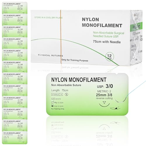 Sutures Practice Thread with Needle - 12Pack 3/0 Suture Kit Nylon Monofilament Suturing Practicing for Students Training Only