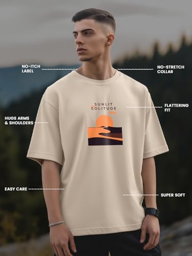 Image of Nobero Men's Oversized Graphic T-Shirt for Men | Soft Cotton | Drop Shoulder Relaxed Fit | Printed Casual Tshirt for Men