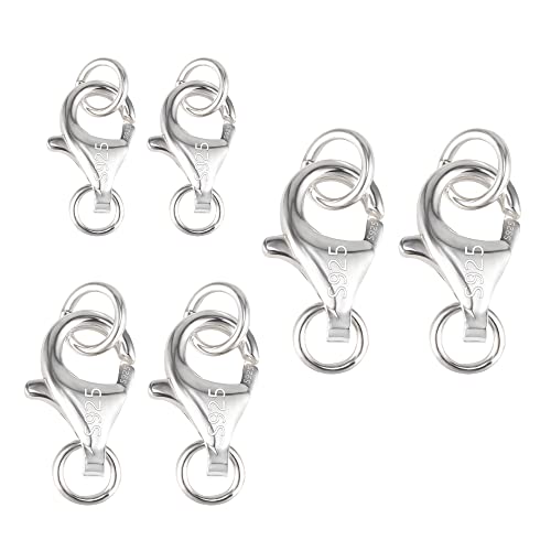 6 Stück Sterling silber 925 Kettenverschluss, Armband Verschluss mit geschlossenen Biegeringen, Ketten Verschlüsse Karabinerverschlüsse Schmuckverschluss verbinden Halskette oder Armband 8/9/11 mm