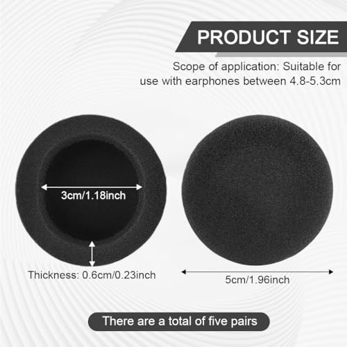 Image of ZORBES 5 Pairs Soft Thicken Cushion Earpads for Sony PX100 H500 Headphone, Replacement Headphone Cushion Pads, 50mm Dia Universal Fit (4.8-5.3cm), Earcup Protectors