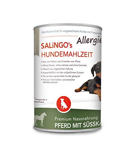 SALiNGO Premium Nassfutter für Hunde | Pferd mit Süßkartoffel & Zucchini | getreidefrei | Single Protein | hypoallergen | 6x400g