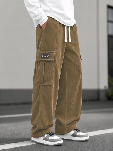 Image of GURIK Men's Cargo Pants, Casual Loose Fit Joggers with 6 Pockets