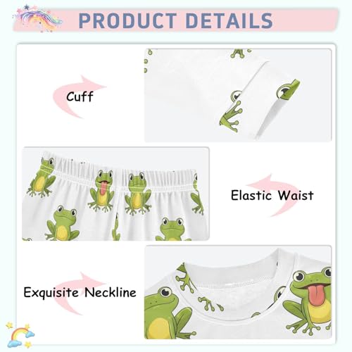 Pajama Sets Long Sleeve Frogs Pattern on White Soft Comfy Sleepwear 2 Piece PJS 3-8T4