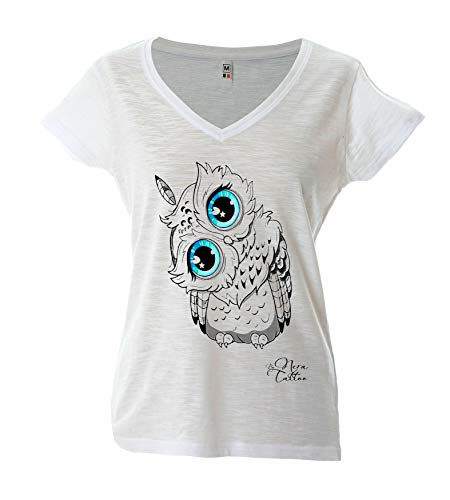 T-shirt fiammata blanc femme Owl Nera Tattoo pour un style branché