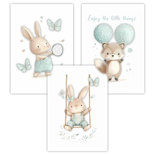 Lumiloup Kinderzimmer Wandbilder, Waldtiere, 3er Set Din A4 (21x30cm),...