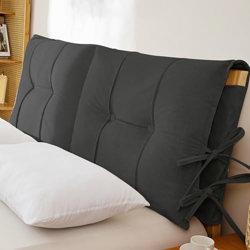UIHECTA CojíN Cabecero Acolchado, Respaldo de Cama de 10 CM de Grosor con Correas, Funda de Cabecero ExtraíBle y Lavable, Ideal para Leer y Sentarse en la Cama,Dark Grey,120 * 60 * 10cm