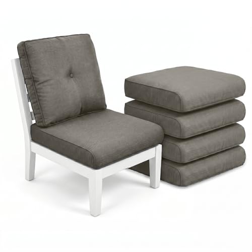 Image of Luxury 4 inch Thick Outdoor Cushion Set of 5 - 22x24 Patio Furniture Cushions with 28D High-Density Foam, Water-Resistant & Fade-Resistant Fabric, Removable Covers for Patio Furniture Sofa Couch -Grey