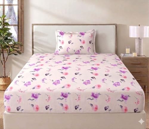 Image of Glace Cotton Single Bedsheet with 1 Pillow Cover | Soft, Durable, Lightweight & Skin-Friendly Fabric| Suitable for Single /Diwan Bed Size 4x6 feet (48x72 Inch) (Teal Blue)