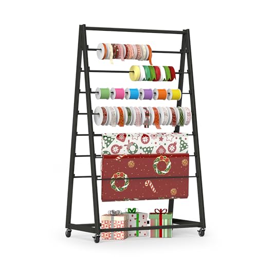 Image of Rolling Ribbon Organizer for Craft Room Cake Shop Flower Store