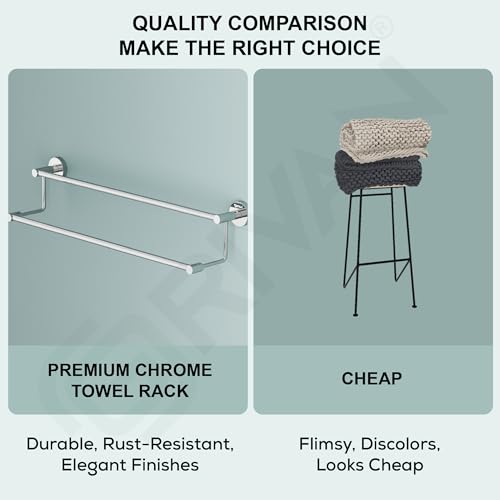 Image of GRIVAN Stainless Steel 2-Step Towel Rod for Bathroom | Wall Mounted Double Bar Towel Rack Rail | Bathroom Cloth Hanger Stand (Silver Chrome, 24 inch)