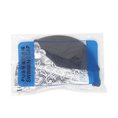 Honbay Fashion Pu Lace Swim Cap Black Elastic Swimming Cap Swimming Hat Bathing Cap, Non-Waterproof #TOP5