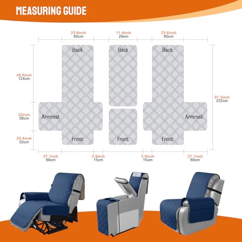 Image of VANSOFY Loveseat Recliner Cover with Console 100% Waterproof Sofa Slipcovers Non-Slip Reclining Couch Cover Split Sofa Covers Furniture Protector for Pets, Dogs(Ocean Blue)
