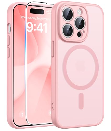 FNTCASE for iPhone 14 Pro-Max Case: Strong Magnetic Phone Case with Screen Protector | Translucent Matte Slim Shockproof Protective Drop Protection Phone Cover