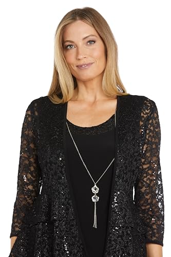 Image of R&M Richards Women's Elegant Sheath Ensemble W /Tiered Glitter Lace Jacket - Formal Evening Wear, Wedding Guest