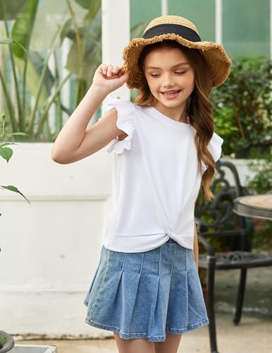 Image of Arshiner Girls Shirt - Short-Sleeve Twist Front T-Shirt for Girls with Cute Flying Sleeves - Summer Blouse Tunic Tee Tops