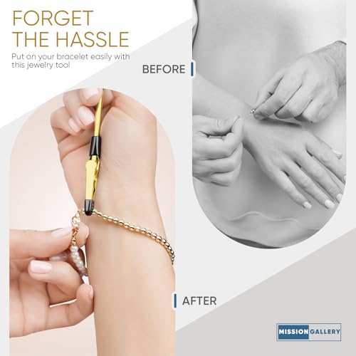 Mission Gallery Bracelet Holder Helper Tool - Fastener Helper Tool for Bracelet, Necklace, Jewelry, Watch - Clasp Helper - Portable, Easy-to-Use, Made of Metal, Gold