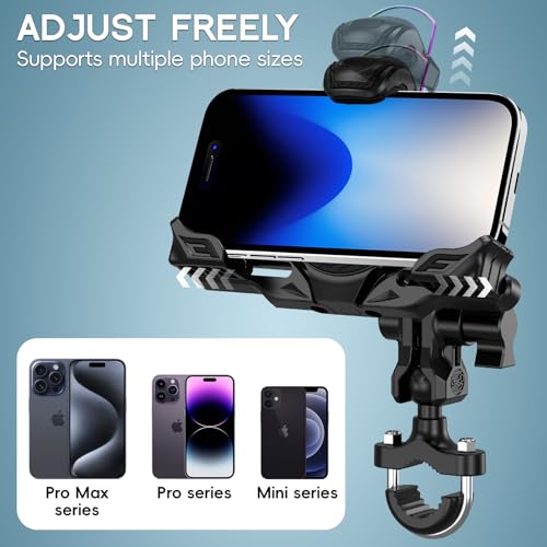 Image of Motorcycle Phone Mount Holder,Bicycle Phone Mount,Metal Extension Arm-Dual Vibration Dampener,Suitable for Handlebar and Rearview Mirror Installation,Clamp for 4.7-7.2 inch Smartphone