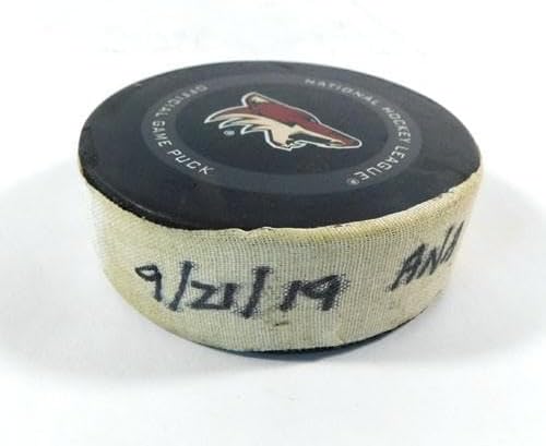 2019 Arizona Coyotes vs. Anaheim Ducks Game Used Puck 9-21-19 AA0038997 - NHL Unsigned Game Used Pucks