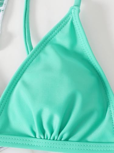 Image of Girl's 3 Piece Bikini Set Tropical Print Bathing Suit Swimwear with Crop Tops Cover Ups Cyan 160