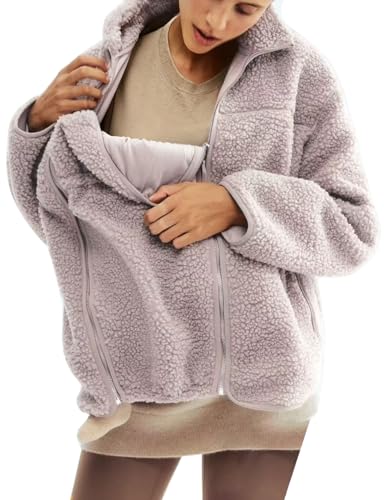 YEMORCH Womens Fleece Zip Up Maternity Jacket Fall Winter Coat Mom Cozy Thicken Sweatshirt Jacket Clothing Brown M