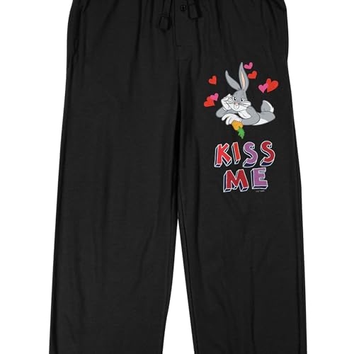 Looney Tunes Bugs Bunny Kiss Me Men's Black Sleep Pajama Pants2