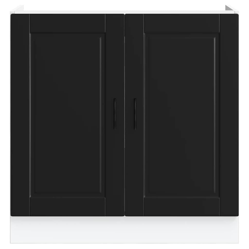 Porto szafka pod zlewozmywak, czarna, 80 x 46 x 81,5 cm, materiał drewnopochodny z regulowanymi nóżkami, miejsce do przechowywania szafek kuchennych, naczyń, talerzy i garnków, praktyczna