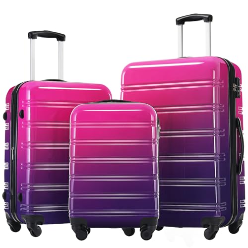 Gradient Color Hardshell Luggage Sets, 3 Piece Spinner Suitcase with TSA Lock, Lightweight 20