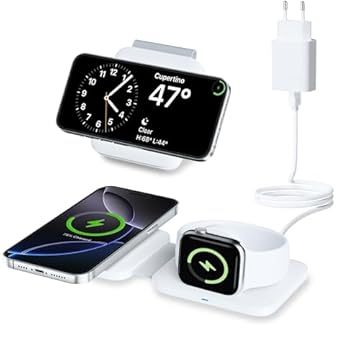 Caricatore Wireless per iPhone Serie 16/15/14/13/12, Caricatore per Apple Watch 10/9/8/ultra/7/6/5/4/3/2, Stazione di Ricarica Apple Watch